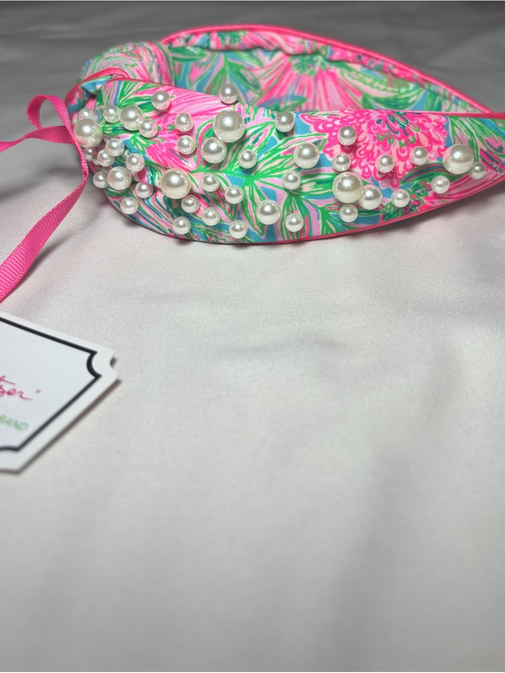 NWT Lilly Pulitzer Blue Horizon “Coming In Hot” Embellished Pearl Knot Headband - Picture 7 of 10